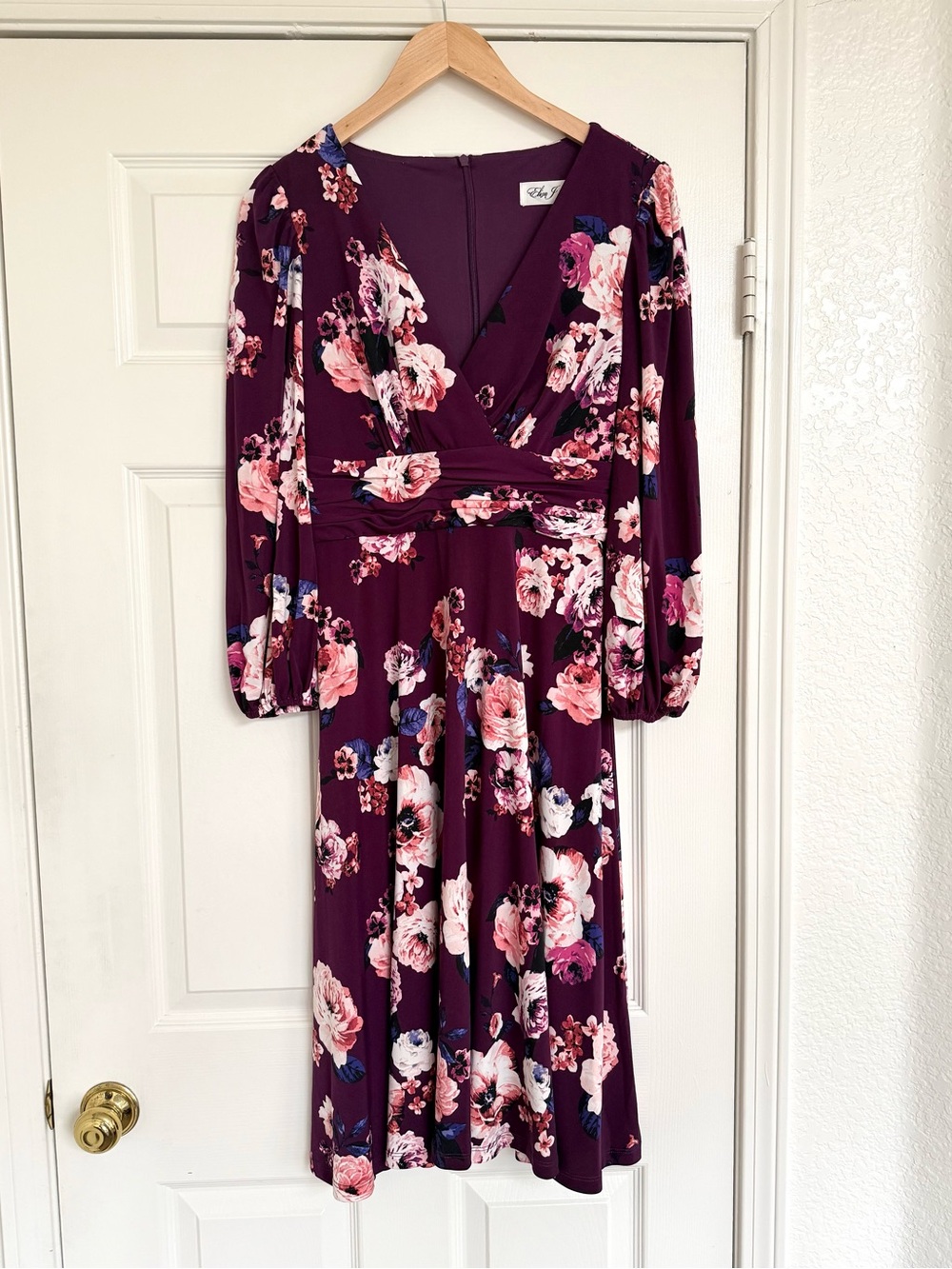 NEW Eliza J Purple Pink Floral Midi Dress Long Sleeve NWT 6